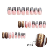 Xpoko French Fake Nails With 3D Star Shading Brown Artificial Nails For Girls Women Wearable Press on Nails Mid-length False Nails