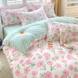 Xpoko Floral Printed Duvet Cover Set with Sheet Pillowcases Warm Cute Cartoon Bed Linen Full Queen Size Home Gift Bedding Kit