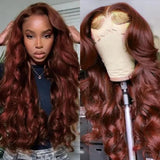Xpoko Body Wave Lace Front Wigs Synthetic Reddish Brown Wig For Women Omber Red Lace Frontal Wig Pre Plucked With Baby Hair Cosplay