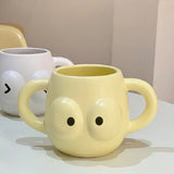 Xpoko Cute Hand Painted Ceramic Expression Cup Mug Birthday Gift for Friend High Beauty Breakfast Milk Cup Home Decoration Accessories