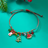 Xpoko Christmas Gifts Fashion Simple Handwoven Braided Christmas Bracelets for Women Enamel Metal Xmas Tree Santa Claus Adjustable Bracelet Jewelry