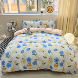 Xpoko Floral Printed Duvet Cover Set with Sheet Pillowcases No Filling Warm Cute Cartoon Bed Linen Full Queen Size Home Bedding Set