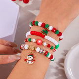 Xpoko 4 Pcs/Set Christmas Colorful Beads Bracelets for Women Handmade Snowman Santa Claus Elk Pendant Bracelet New Year Jewelry Gifts