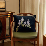 Xpoko Wisteria Pillow Cushion Cover Antique Atmosphere Sofa Decorative Cushion Black Retro Room Decor Bedside Pillow Waist Pillowcase