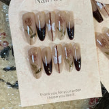 Xpoko 10pcs detachable handmade artificial nails Maillard press on acrylic nails almond brown coffee ballet false nail for fall winter