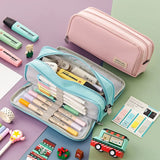 Xpoko back to school Kawaii Large Capacity Pencil Case 3 Compartment Pouch Pen Bag Double Side Opening Students Stationery Organizer School Supplies