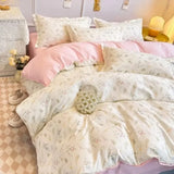 Xpoko Ins Retro Flower Bedding Set Flat Bed Sheet Pillowcase Twin Full Queen Size Bed Linen Women Girls Caramel Floral Duvet Cover Set