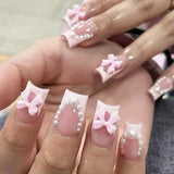 Xpoko 24pcs False Nails with glue butterfly design Long Coffin French Ballerina Fake Nails Full Cover acrylic Nail Tips Press On Nails