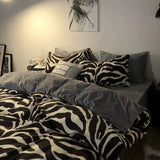 Xpoko New Zebra Bedding Set Kids Adults Twin Full Queen Bed Flat Sheet Korean Style Duvet Cover Pillowcase No Filler Stripes Bed Linen