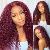 Xpoko Kinky Curly Deep Wave Synthetic Lace Wigs For Women 99J Red Pre Plucked With Baby Hair Lace Closured Hairline Wigs Cosplay