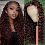 Xpoko Reddish Brown Kinky Curly Synthetic 13X4 Lace Front Wigs For Women Copper Red Pre Plucked With Baby Hair Lace Closured Wig