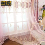 Xpoko European High-end Chenille Curtains for Living Room Bedroom Window Valance Embroidery Fresh Pink Decor Custom Elegant Lace Tulle