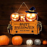 Xpoko LED Pumpkin Hanging Board Halloween Wood Door Welcome Sign Halloween Party Outdoor Yard Garden Wall Autumn Pumpkin Hangable Prop