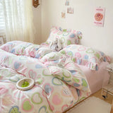 Xpoko Cute Floral Duvet Cover Set Ins Korean Style with Flat Sheet Pillowcase No filler Washed Cotton Queen Full Twin Home Bed Linen