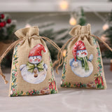 Xpoko 6pcs Christmas Linen Burlap Bag Snowman Gingerbread Man Bell Drawstring Gift Bags Candy Storage Bags Xmas Supplies New Year 2024