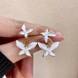 Xpoko Lizakosht White Flower Butterfly Earrings for Women Spring Summer Jewelry Wholesale