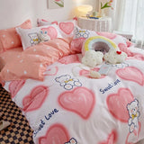 Xpoko Ins Princess Pink Heart Duvet Cover Set Pillowcase Bed Sheet Kids Girls Bedding Set Queen Twin Cute Kawaii Quilt Cover No Filler