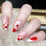 Xpoko 24pcs Cute Santa Claus False Nails Christmas Eve Wearable Fake Nail Tips Red Grid French Press on Nails 2025 New Year Gifts