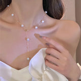 Xpoko New Fashion Trend Unique Design Elegant Delicate Light Luxury Pearl Tassel Necklace Women Jewelry Wedding Party Premium Gift