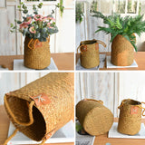 Xpoko Seagrass Woven Basket Straw Storage Flower Plant Pot Vase Organizer with Handles for Laundry Picnic Grocery