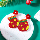 Xpoko Christmas Gifts Classic Green Christmas Tree Acrylic Printed Earrings for Women Cartoon Pattern Red Star Gloves Drop Earring Xmas Jewelry Gifts