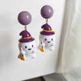 Xpoko Christmas Gifts Cute Resin Ghost Drop Earrings for Women Red Bowknot Star Ghost Earring Christmas Halloween Festival Party Jewelry Accessories