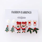 Xpoko Christmas Gifts 6 Pairs/Lot Christmas Earrings for Women Trendy Xmas Tree Santa Claus Elk Bow Ribbon Earring Set Party Holiday New Year Jewelry