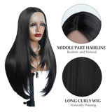 Xpoko Butterfly Haircut Wig Layered Wig Synthetic Straight Wigs For Women Lace Wig Pre Plucked Black Natural Hair Heat Resistant Fiber