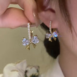 Xpoko Lizakosht Peach Zircon Bow Earrings for Women Fashion Jewelry Gifts