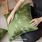 Xpoko Chinese style green bamboo leaf back cushion cover sofa wait pillowcase silk satin fabric wait pillow cover