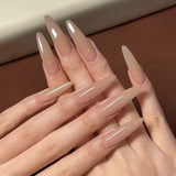 Xpoko 24Pcs Long Stiletto Almond Pure Color False Nails with Glue Simple Fake Nails Press on Nails Full Cover artificial Nail Tips