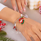 Xpoko Handmade Crystal Pearl Christmas Bracelets for Women Santa Claus Xmas Tree Snowflake Elk Wreath Pendant Bracelet Holiday Jewelry