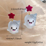 Xpoko Christmas Gifts Cute Resin Ghost Drop Earrings for Women Red Bowknot Star Ghost Earring Christmas Halloween Festival Party Jewelry Accessories