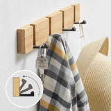 Xpoko Foldable Bamboo Wall-mounted Clothes Hooks Door Hangers Household Coat Towel Hook Shelf Bathroom Hanging Rack