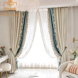 Xpoko French Luxury Imitation Luster American Luxury Stitching Lace Curtains Blackout Curtains for Living Room Bedroom  Curtains