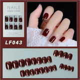 Xpoko 2024 New Square Shape Full Cover Fake Nails Wine Red Glitter Designs Press On Nails