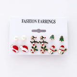 Xpoko Christmas Gifts 6 Pairs/Lot Christmas Earrings for Women Trendy Xmas Tree Santa Claus Elk Bow Ribbon Earring Set Party Holiday New Year Jewelry