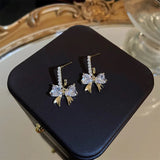 Xpoko Lizakosht Peach Zircon Bow Earrings for Women Fashion Jewelry Gifts