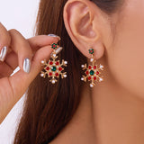 Xpoko Fashion Imitation Pearl Snowflake Earrings for Women Delicate Colorful Rhinestone Snowflake Stud Earring Christmas Jewelry Gift