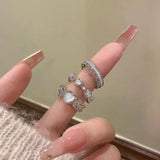 Xpoko Y2K Purple Crystal Irregular Heart Rings Set for Women Kpop Creative Heart Geometric Open Ring Punk Vintage Fashion Jewely Gifts