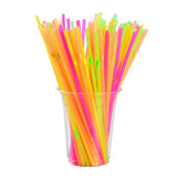 Xpoko 100pcs Mix Color Disposable Plastic Straws Fluorescence Bendable Cocktail Drinking Straw Hawaiian Wedding Party Bar Supplies