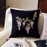 Xpoko Wisteria Pillow Cushion Cover Antique Atmosphere Sofa Decorative Cushion Black Retro Room Decor Bedside Pillow Waist Pillowcase