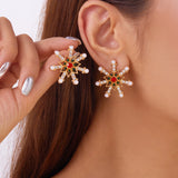 Xpoko Fashion Imitation Pearl Snowflake Earrings for Women Delicate Colorful Rhinestone Snowflake Stud Earring Christmas Jewelry Gift