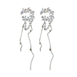 Xpoko Lizakosht Korea Fashion Pearl and Zirconia Moon Tassel Clip Earrings for Women Luxury Ear Cuff Jewelry