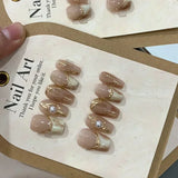 Xpoko 10pcs detachable handmade artificial nails Maillard press on acrylic nails almond brown coffee ballet false nail for fall winter