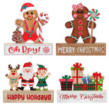 Xpoko 2025 Christmas Day Wooden Desktop Pendant Santa Claus Elk Deer Gingerbread Man Wood Table Ornament Merry Christmas Party Decor