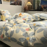 Xpoko Ins Retro Flower Bedding Set Flat Bed Sheet Pillowcase Twin Full Queen Size Bed Linen Women Girls Caramel Floral Duvet Cover Set