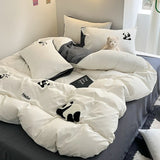 Xpoko Cookie Dog Embroidery Bedding Set Twin Queen Duvet Cover Set Pillowcases for Adult Kids Bed Flat Sheet Cute Quilt Cover Kawaii