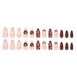 Xpoko 24pcs Autumn Brown French Fake Nails Sweet Cool Wearing False Nails Wearable Full Cover Leopard Print Almond Press on Nails