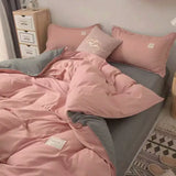 Xpoko Nordic Princess Pink Bedding Set Girls Adults Twin Full Queen Size Bed Flat Sheet Duvet Cover Pillowcases Solid Color Bed Linen